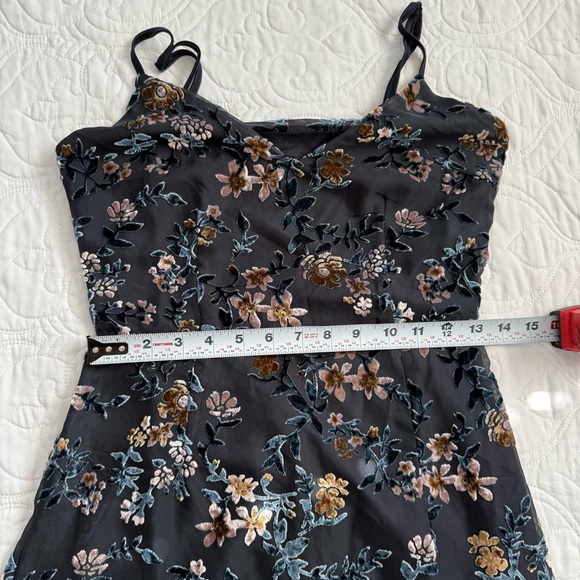 Lulus Evenings with You Dark Teal Floral Velvet Asymmetrical Dress Womens XS EUC - Picture 11 of 12